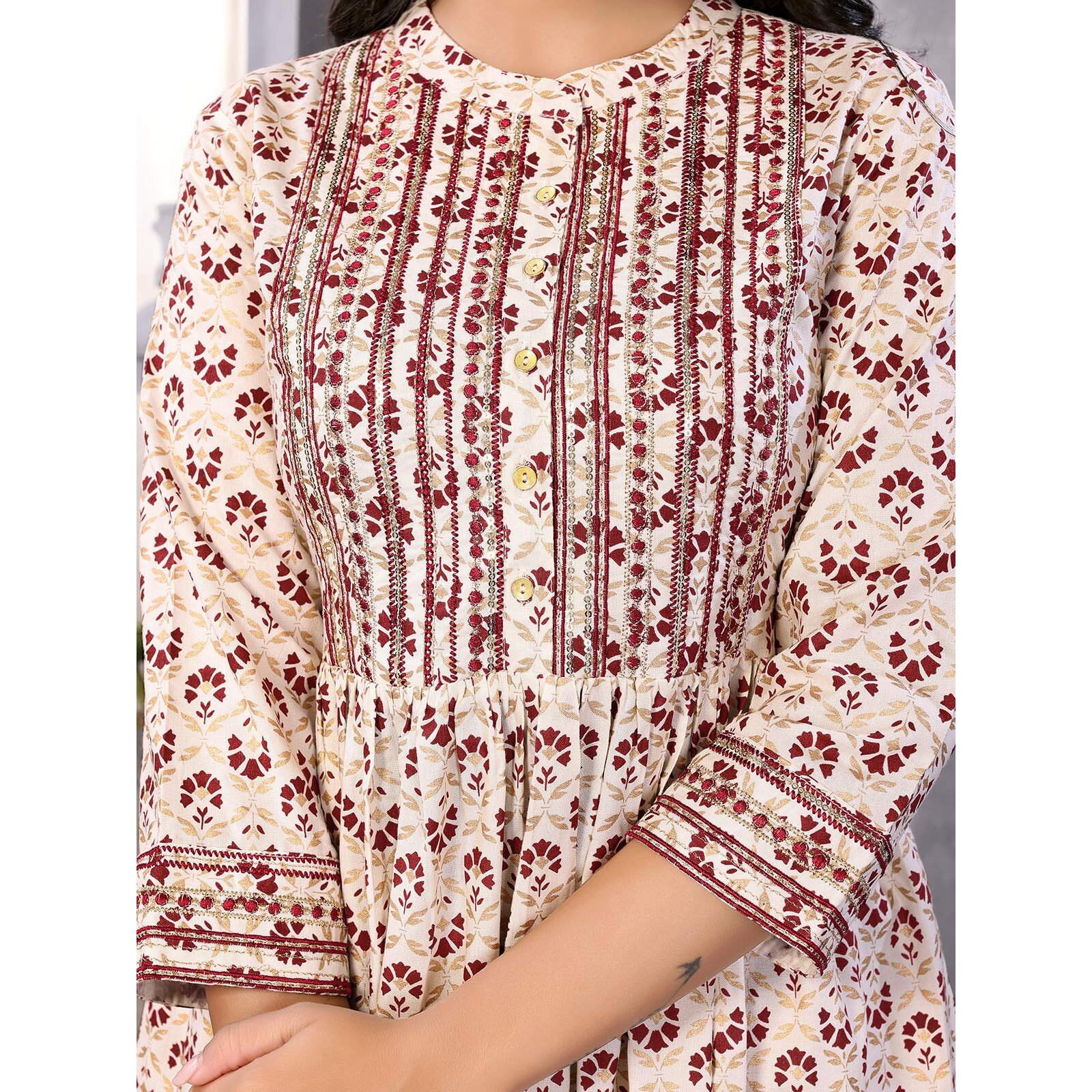 Rangita Off White Rayon Calf Length Embroidered Flared Kurti | Kurta For Women_L
