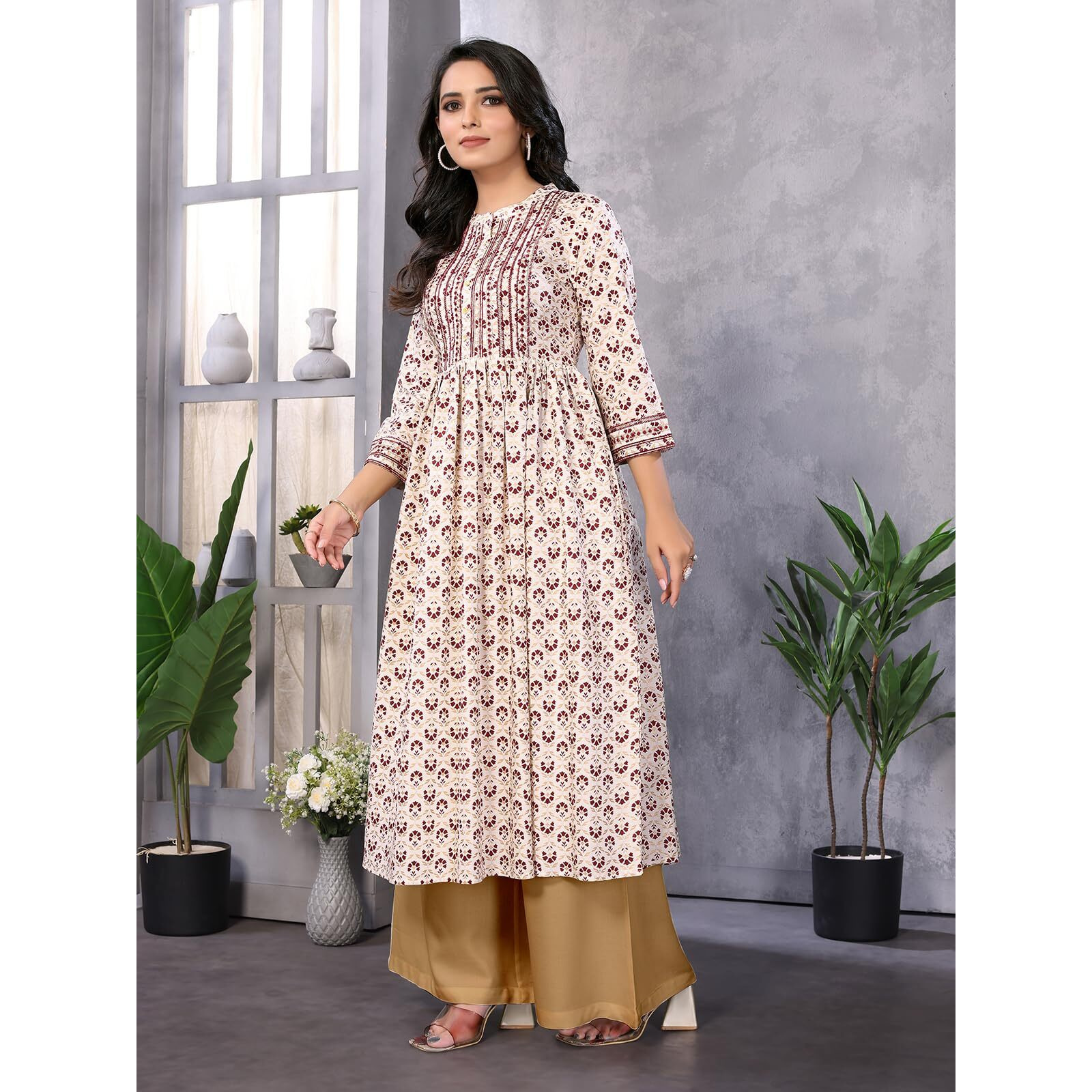 Rangita Off White Rayon Calf Length Embroidered Flared Kurti | Kurta For Women_L