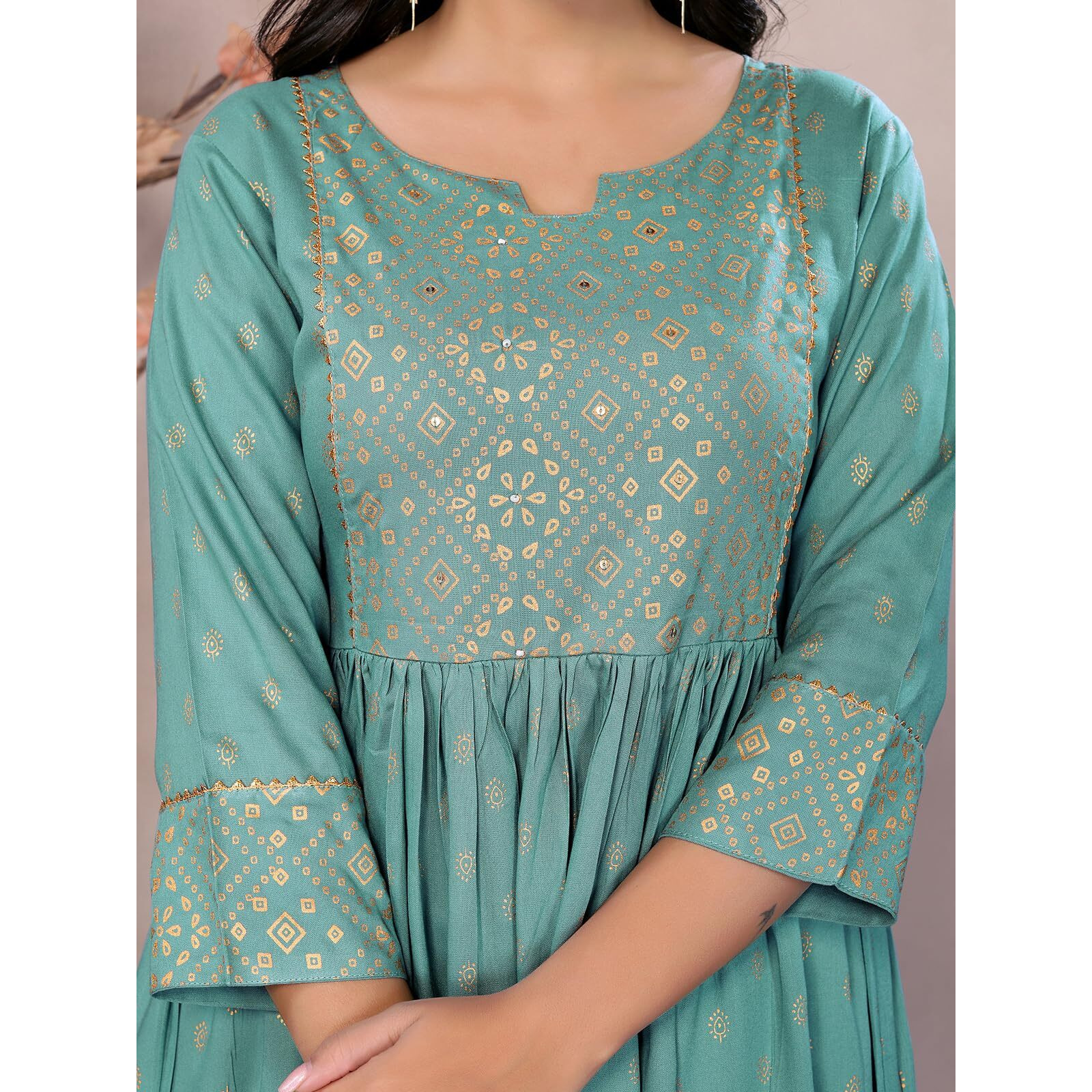 Rangita Sea Green Rayon Calf Length Printed Anarkali Kurti | Kurta For Women_Xl