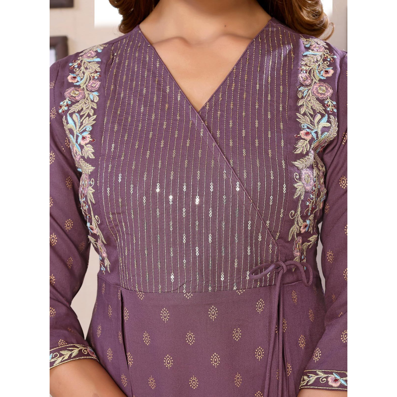 Rangita Wine Rayon Embroidered Calf Length Flared Kurti For Women | Kurta For Women_M