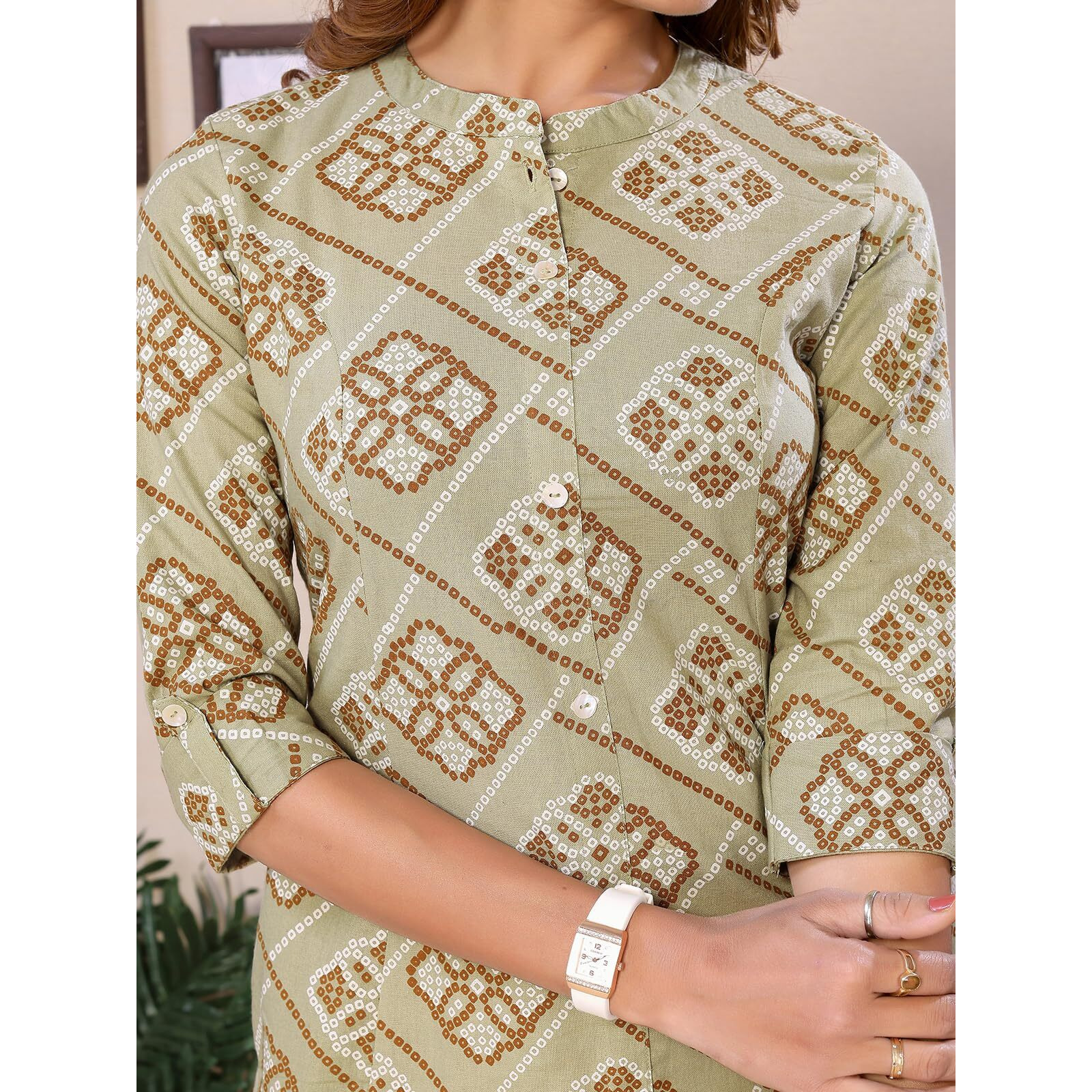 Rangita Green Cotton Printed Calf Length A-Line Kurti For Women | Kurta For Women_S
