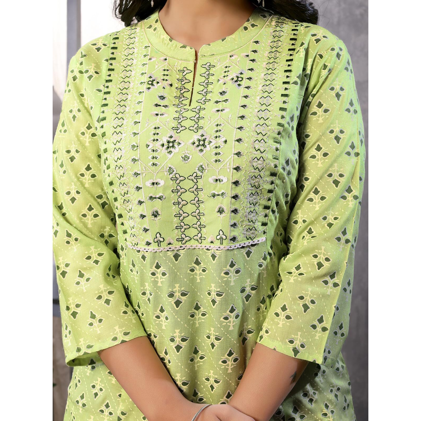 Rangita Green Rayon Calf Length Embroidered Flared Kurti | Kurta For Women_L