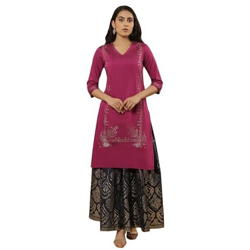 W For Woman Magenta Mukaish Kurta And Printed Skirt Set (Size L)-24Onws18295-119295