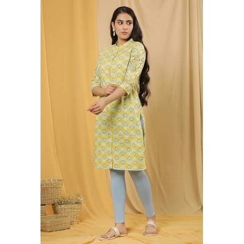 W For Woman W Women Beige Floral Print Cotton Straight Kurta Set With Tight_24Onws17163-117851_L