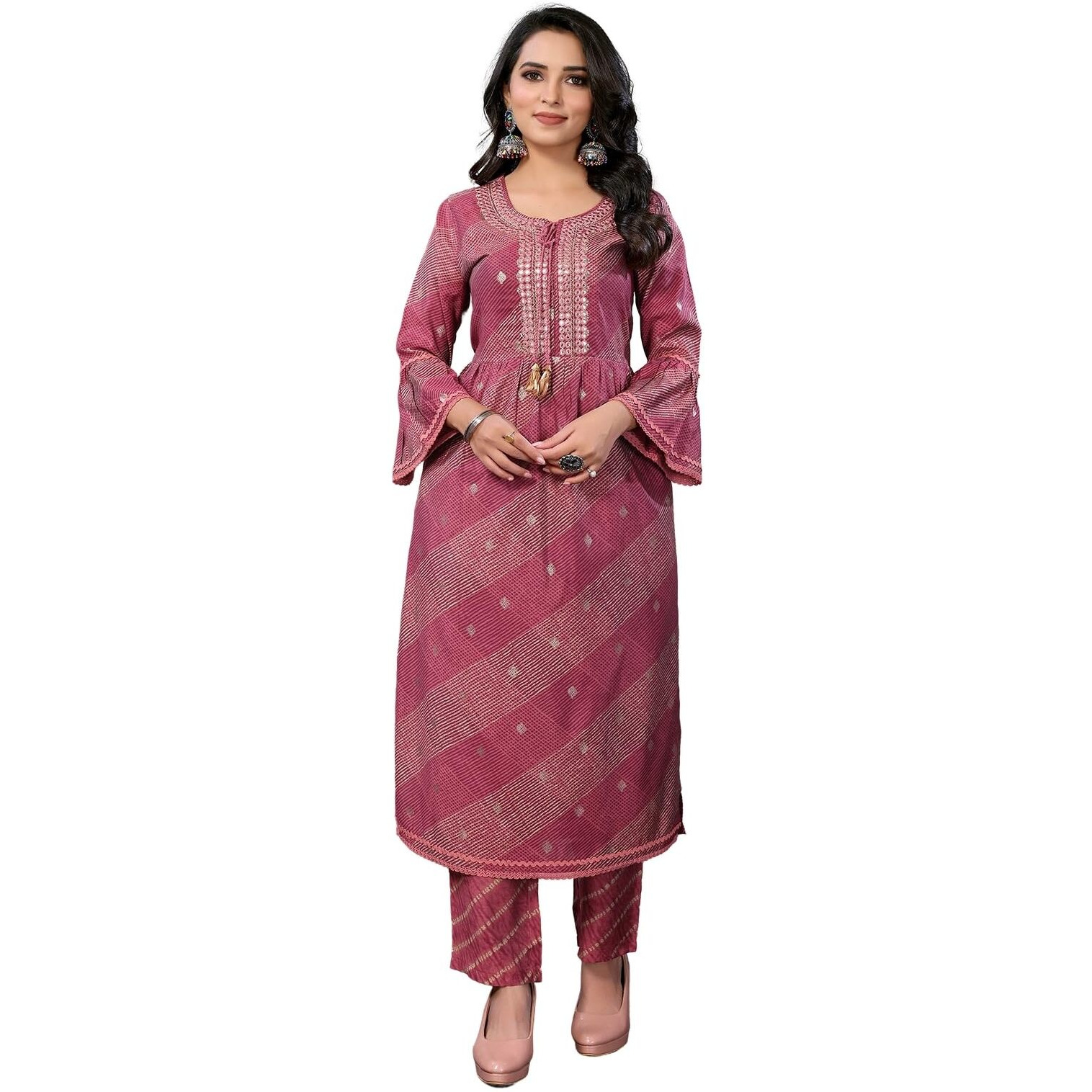 Rangita Maroon Chanderi Embroidered A-Line Kurta With Pant | Kurta Set For Women_2Xl