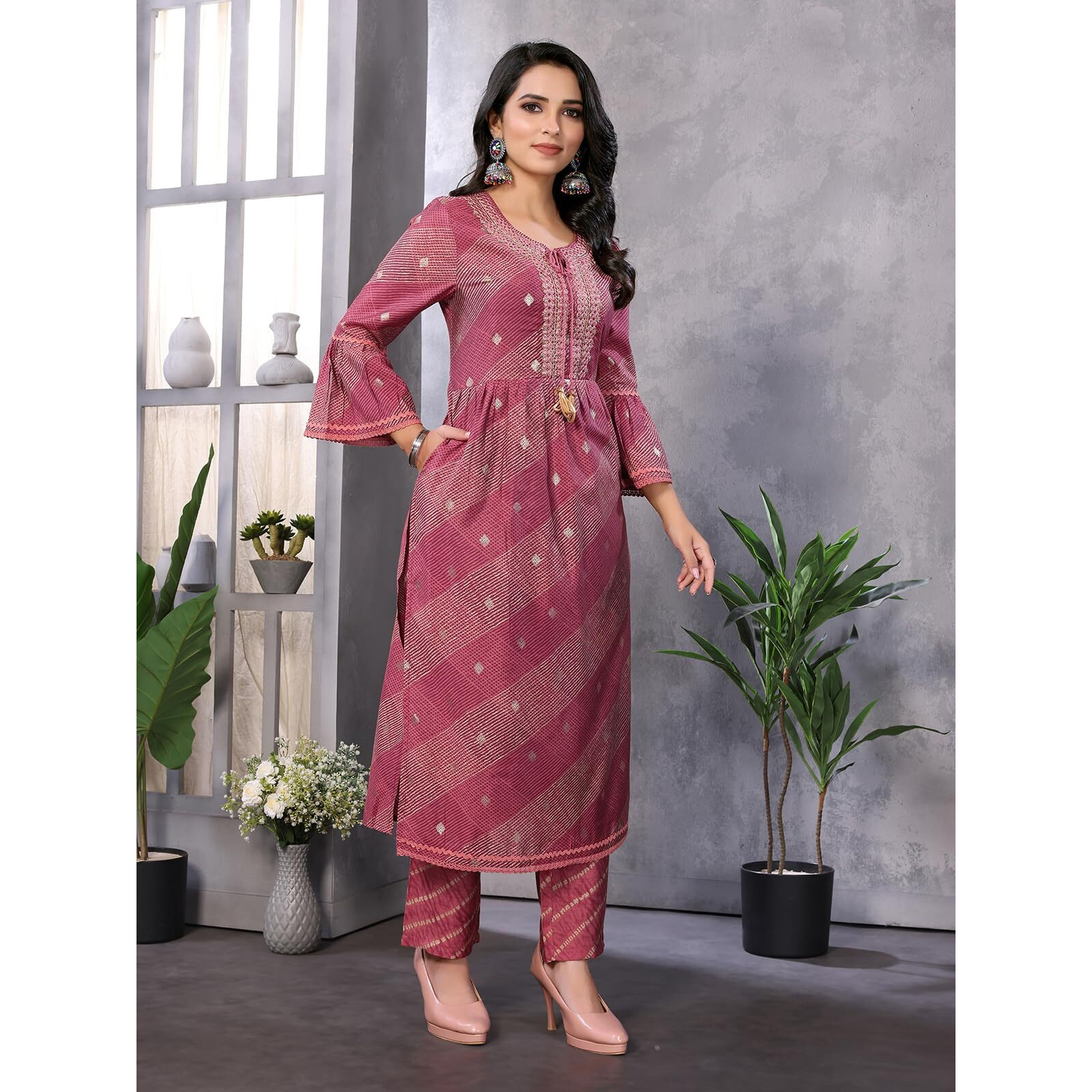 Rangita Maroon Chanderi Embroidered A-Line Kurta With Pant | Kurta Set For Women_2Xl