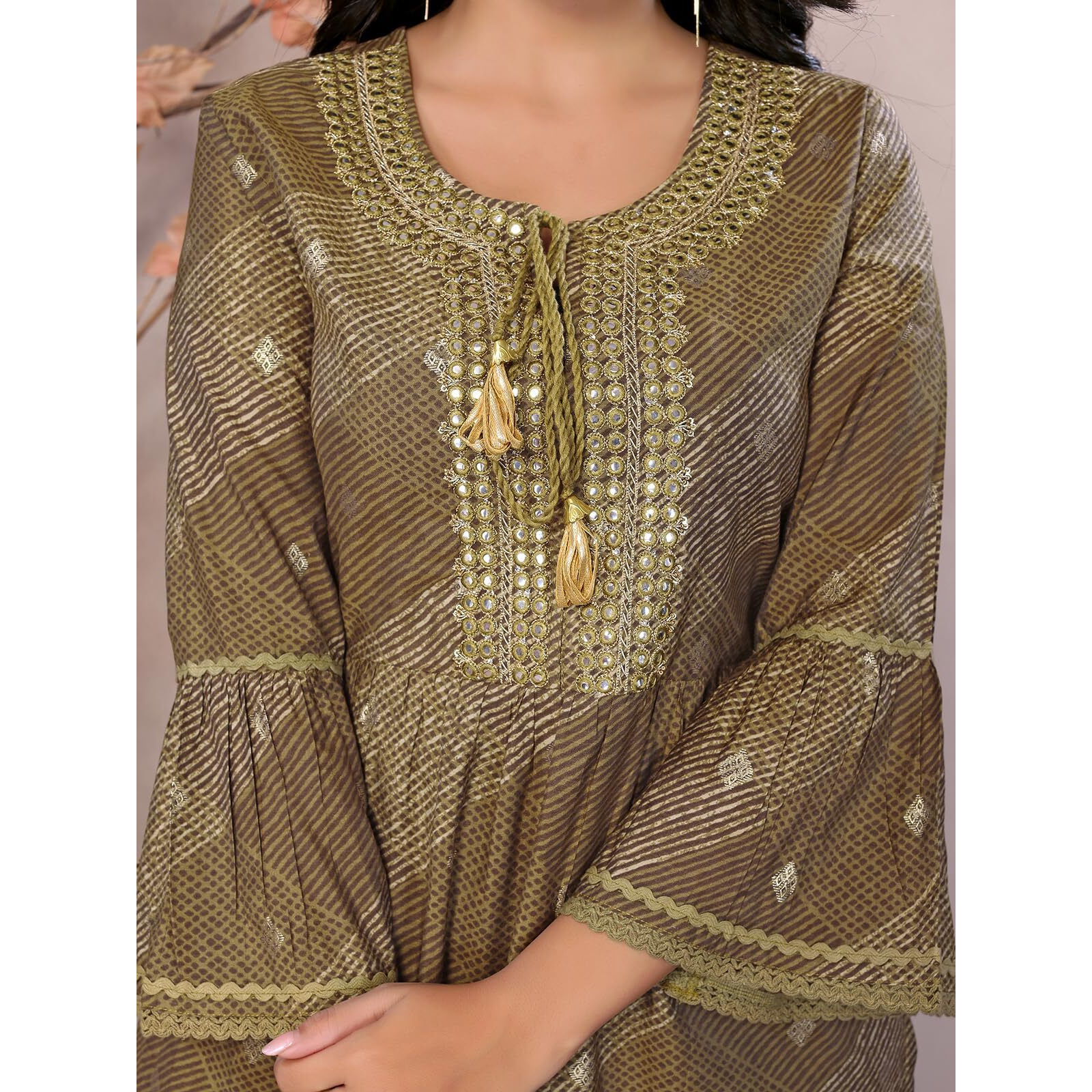 Rangita Olive Chanderi Embroidered A-Line Kurta With Pant | Kurta Set For Women_Xl
