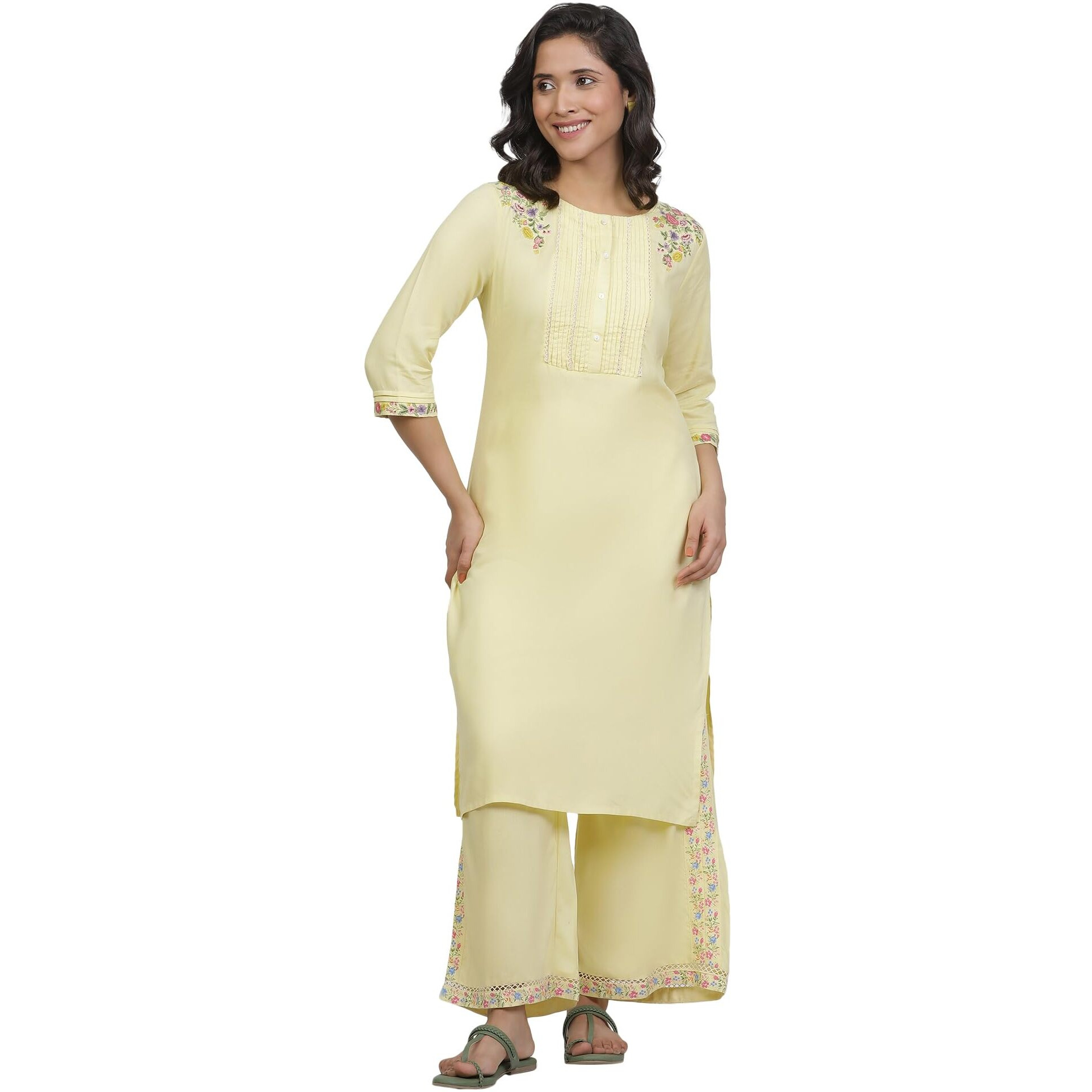 W For Woman Embroidered Rayon Straight Kurta And Pants Set
