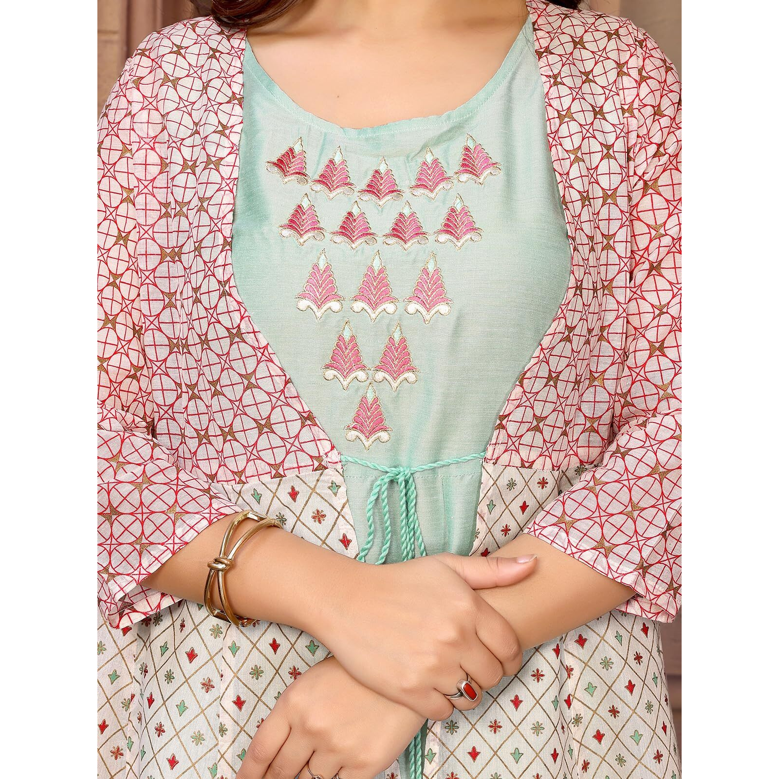 Rangita Green Chanderi Printed Calf Length Anarkali Kurti | Kurta For Women_S