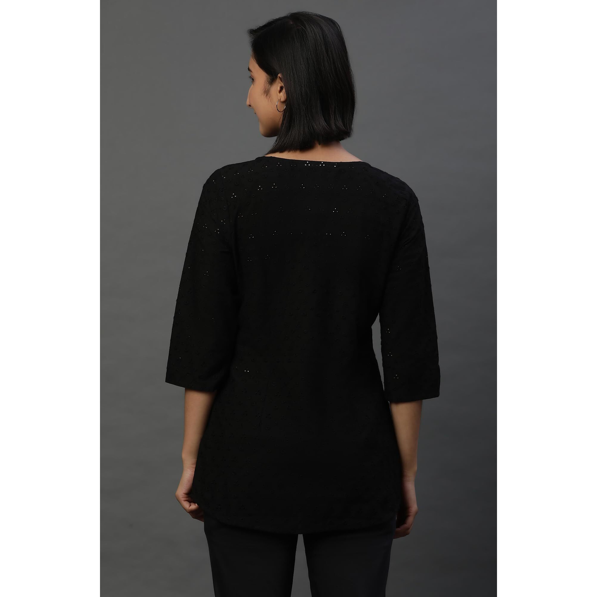 Black Front Pleated Schiffli Short Kurti (Size 2Xl)-24Aua30486-E607207