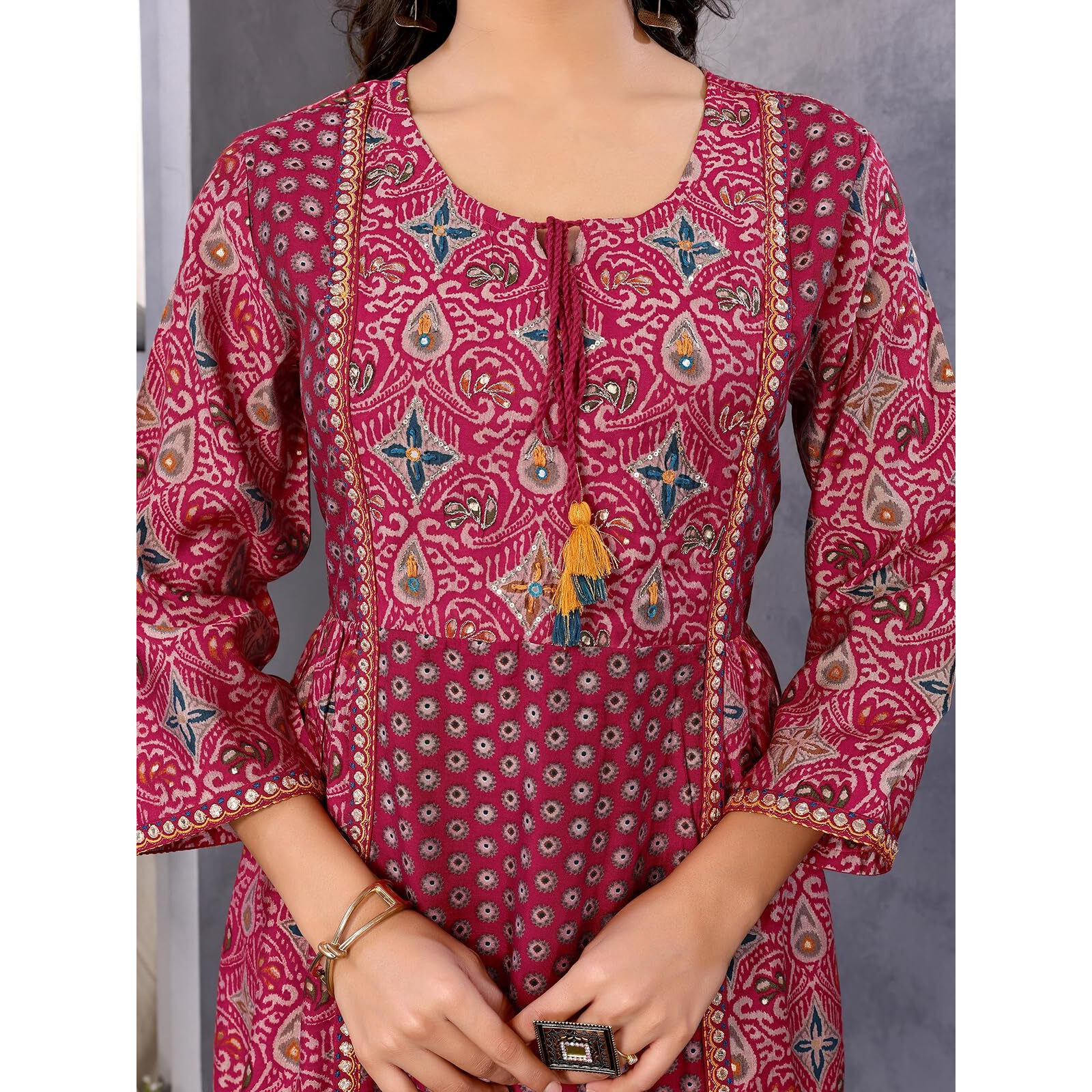 Rangita Red Silk Blend Embroidered Calf Length Flared Kurta With Pant And Dupatta | Kurta Set For Women_Xl
