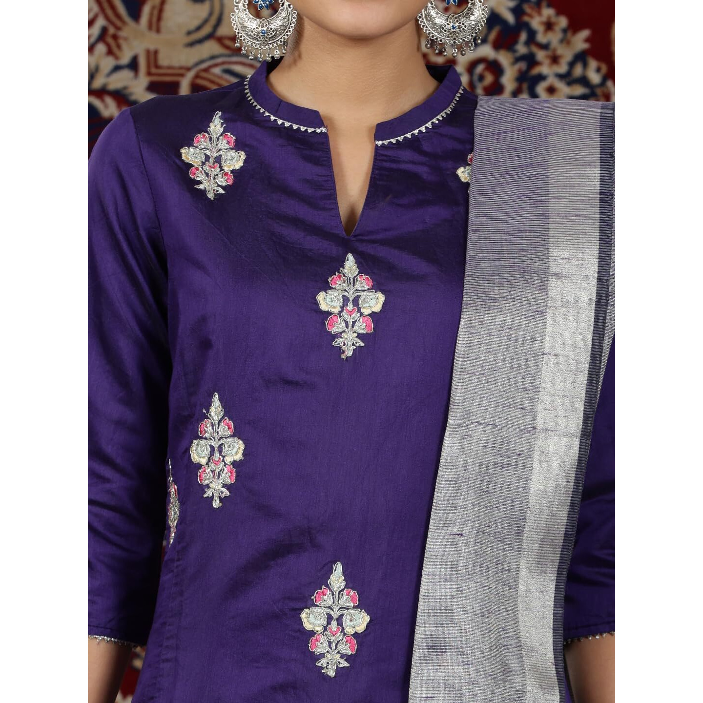 Aurelia Womens Yarn Dyed Flared Kurta Set With Palazzos And Dupatta For Women