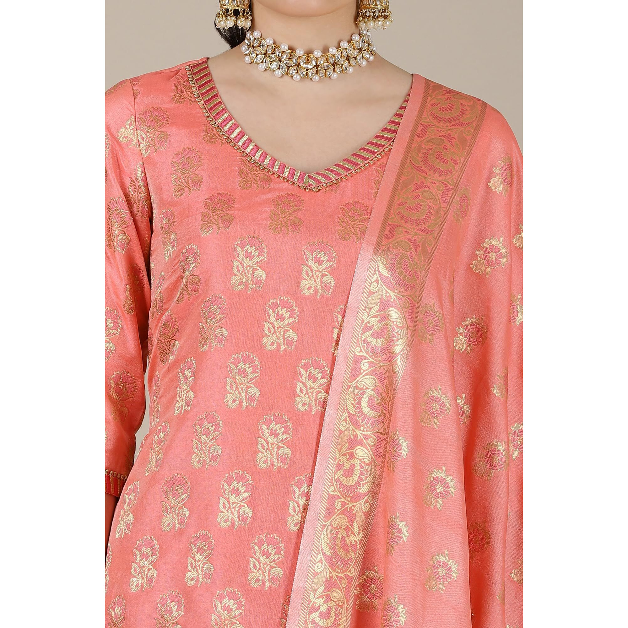 Aurelia Womens Abstract Printed Straight Kurta Set With Palazzos And Dupatta For Women