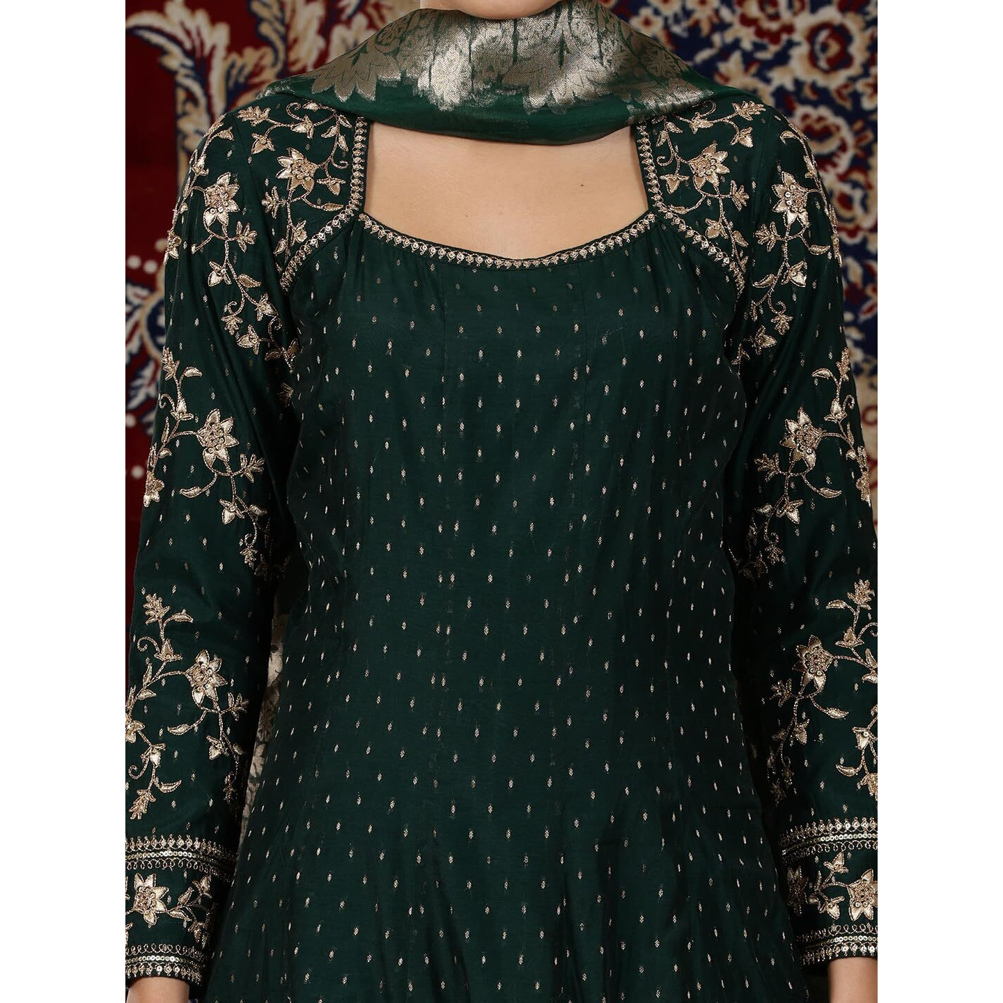 Aurelia Womens Geometric Printed Flared Kurta Set With Leggings And Dupatta For Women