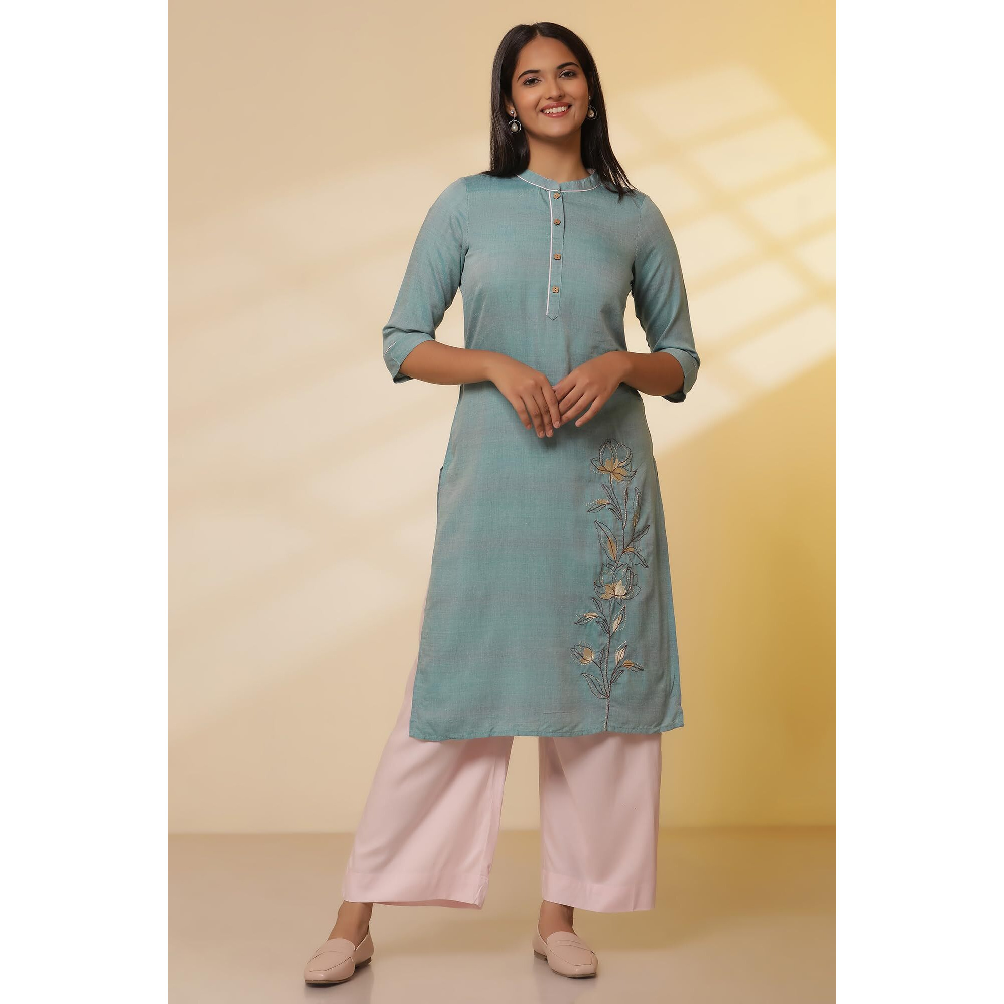 Aurelia Women's Embroidered Straight Kurta Set With Palazzo