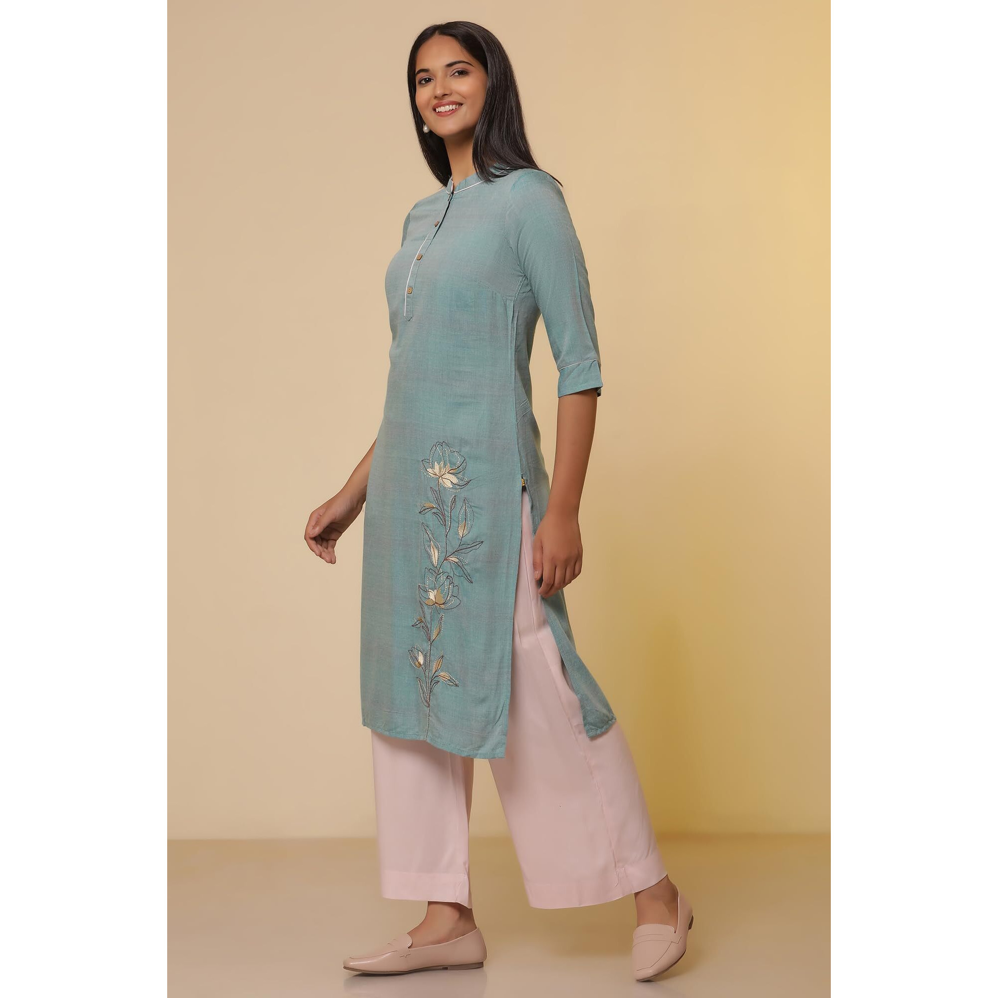 Aurelia Women's Embroidered Straight Kurta Set With Palazzo