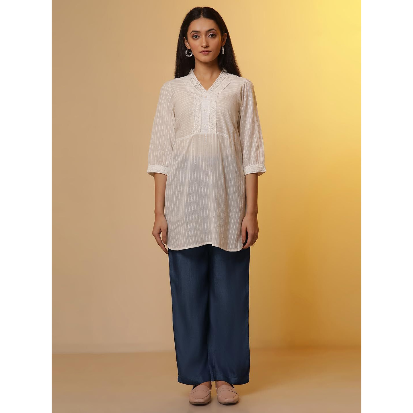 Aurelia Women's Striped Cotton Kurti Set With Pants
