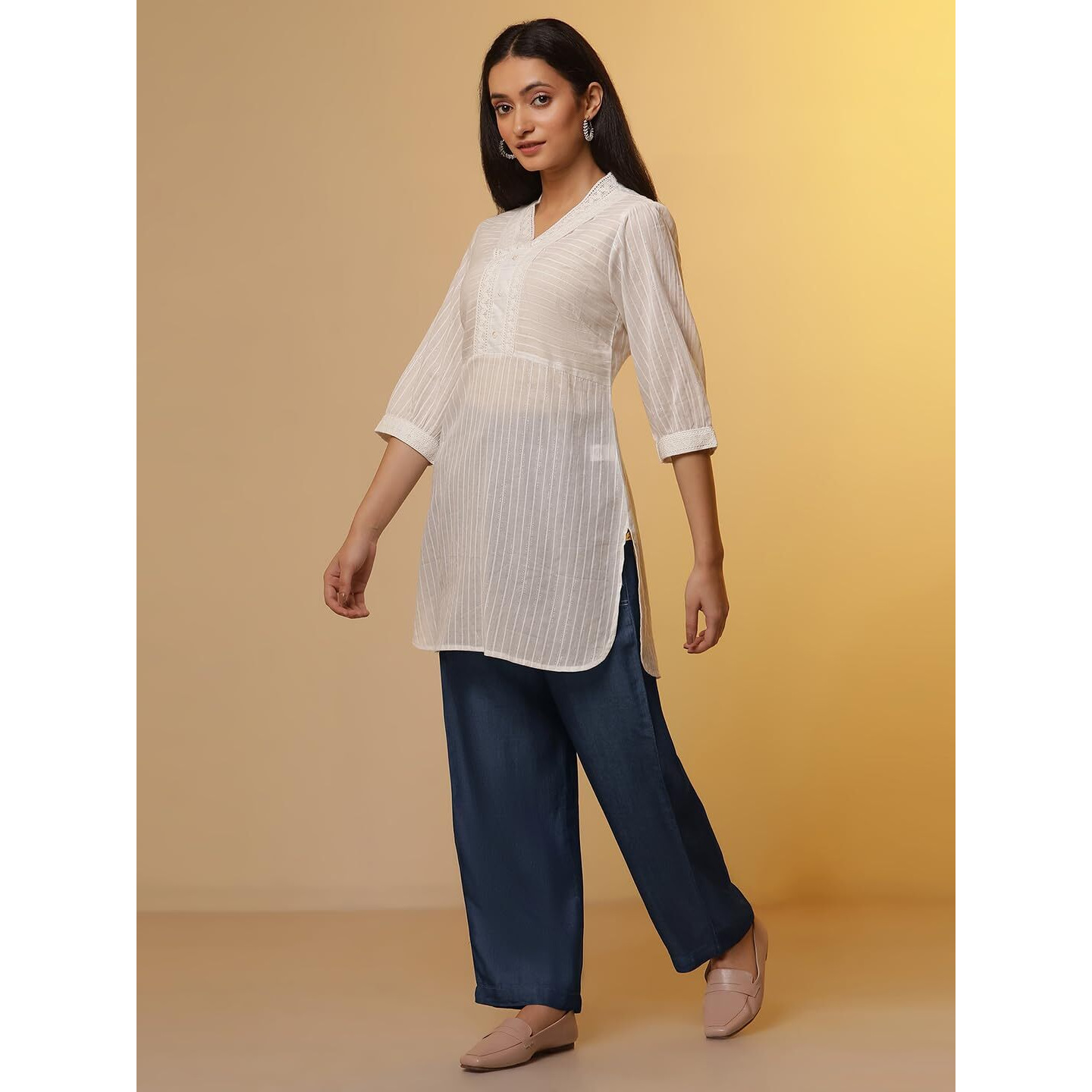 Aurelia Women's Striped Cotton Kurti Set With Pants