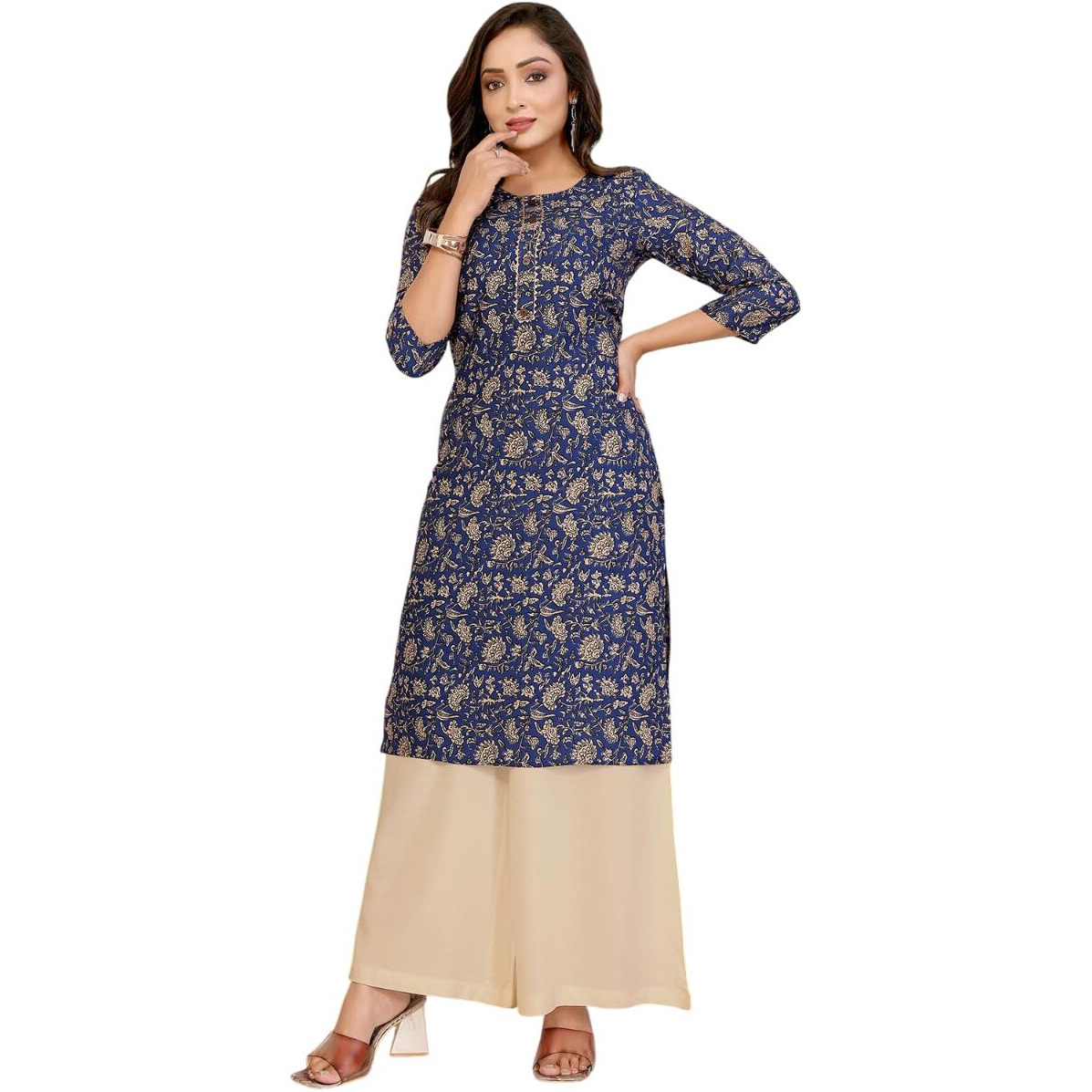 Rangita Blue Rayon Straight Printed Knee Length Kurti | Kurta For Women_M