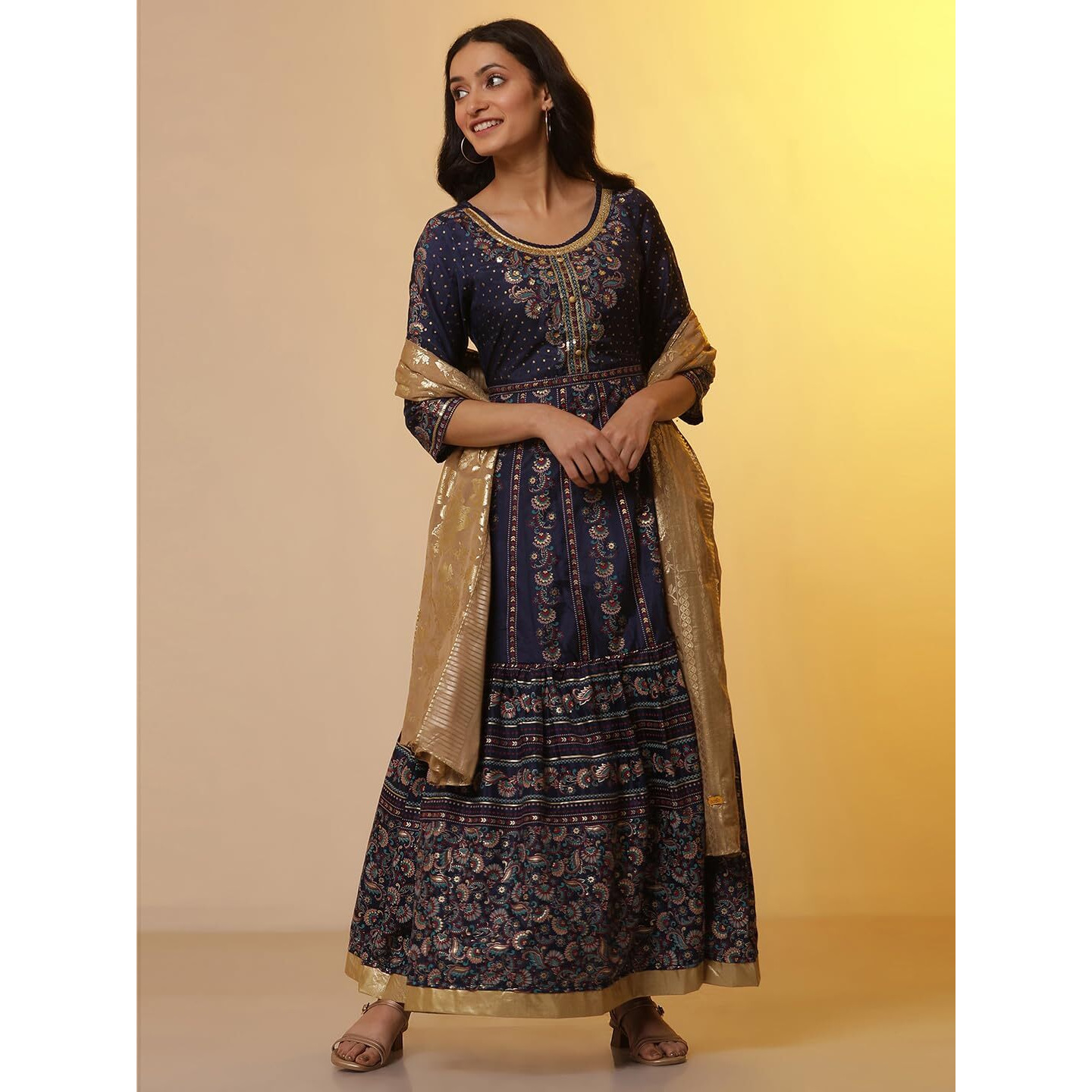 Aurelia Women A-Line Poly Shantung Kurta Set With Tights & Dupatta_24Onas13489-506034_S