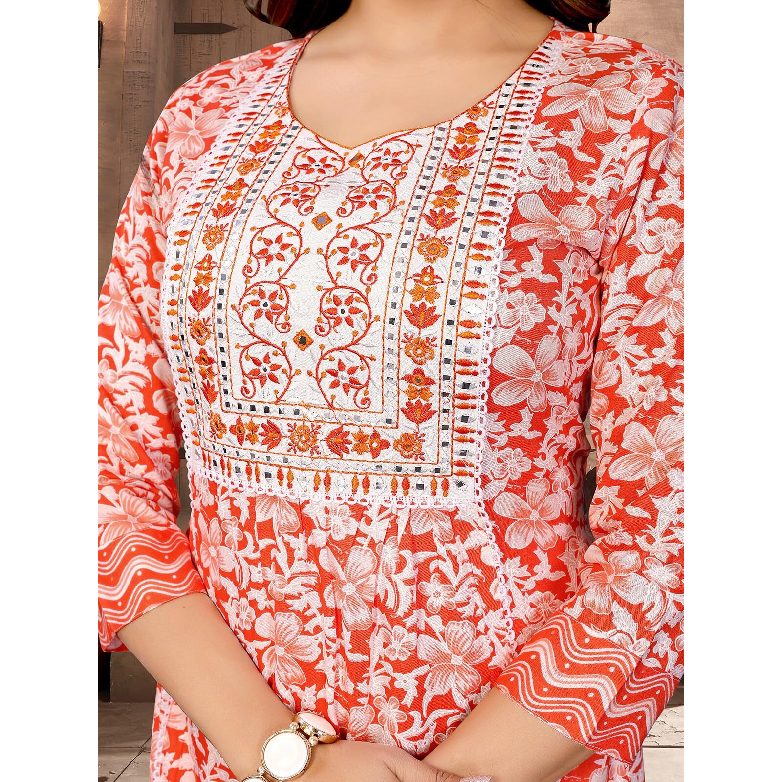 Rangita Orange Rayon Embroidered Straight Calf Length Kurta With Pant | Kurta Set For Women_Xl