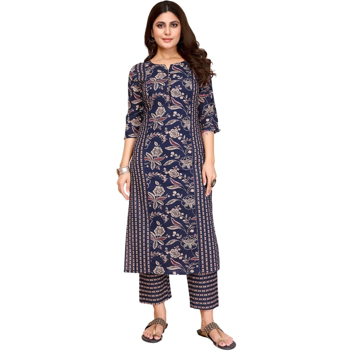 Rangita Blue Cotton Printed Straight Calf Length Kurta With Pant | Kurta Set For Women_Xl