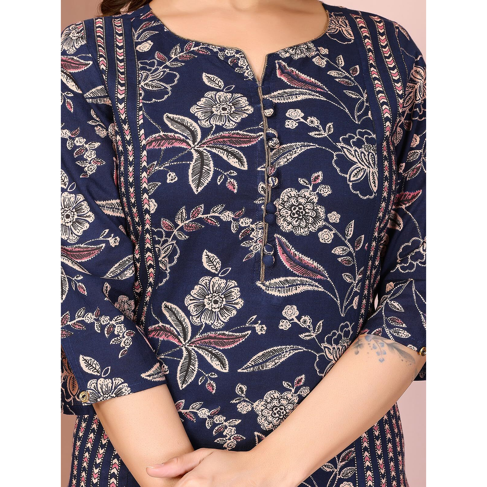 Rangita Blue Cotton Printed Straight Calf Length Kurta With Pant | Kurta Set For Women_Xl