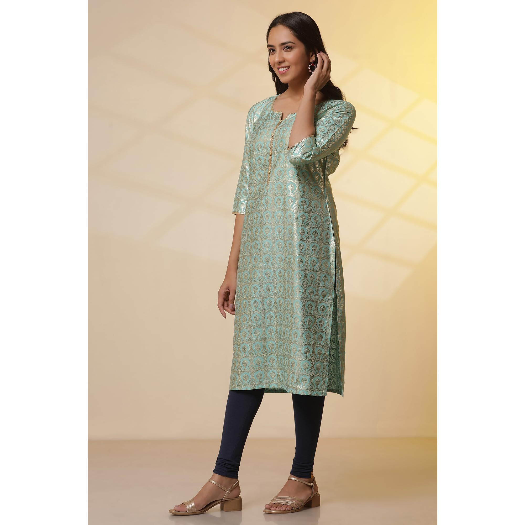 Aurelia Womens Ornamental Straight Kurta Set With Leggings And Dupatta For Women