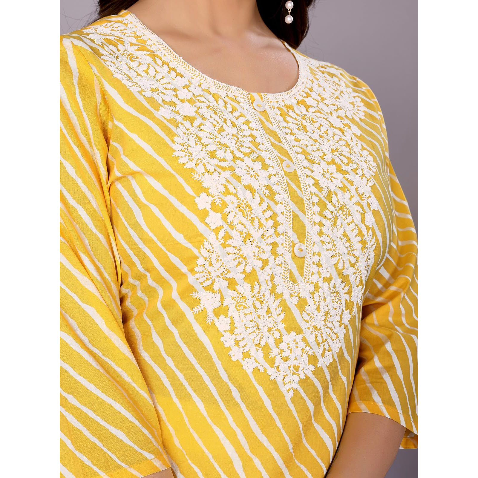 Rangita Yellow Cotton Straight Embroidered Calf Length Kurti | Kurta For Women_S