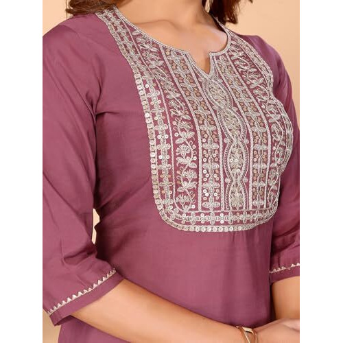 Rangita Mauve Viscose Poly Straight Embroidered Calf Length Kurti | Kurta For Women_Xl