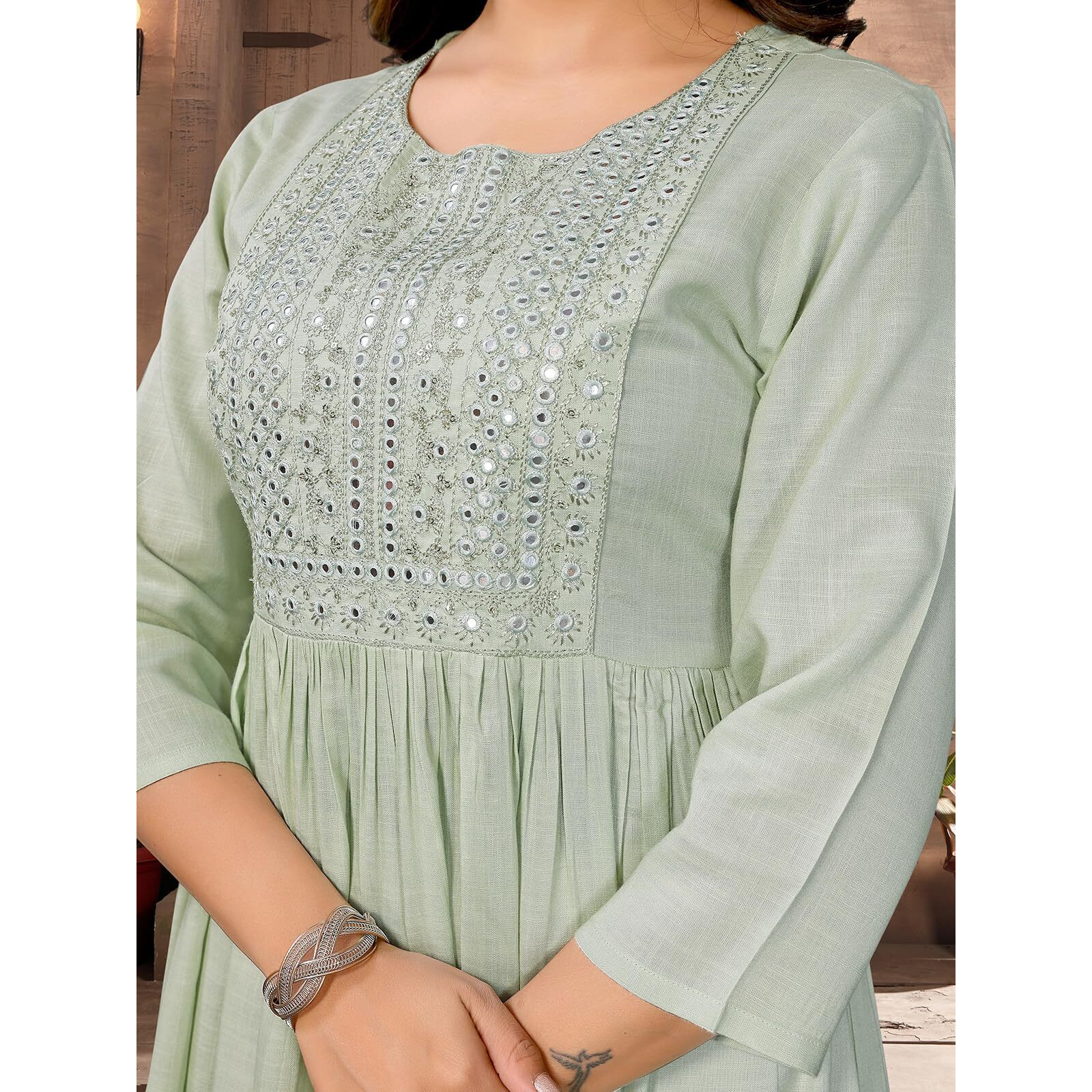 Rangita Light Green Rayon Flared Embroidered Calf Length Kurti | Kurta For Women_Xl