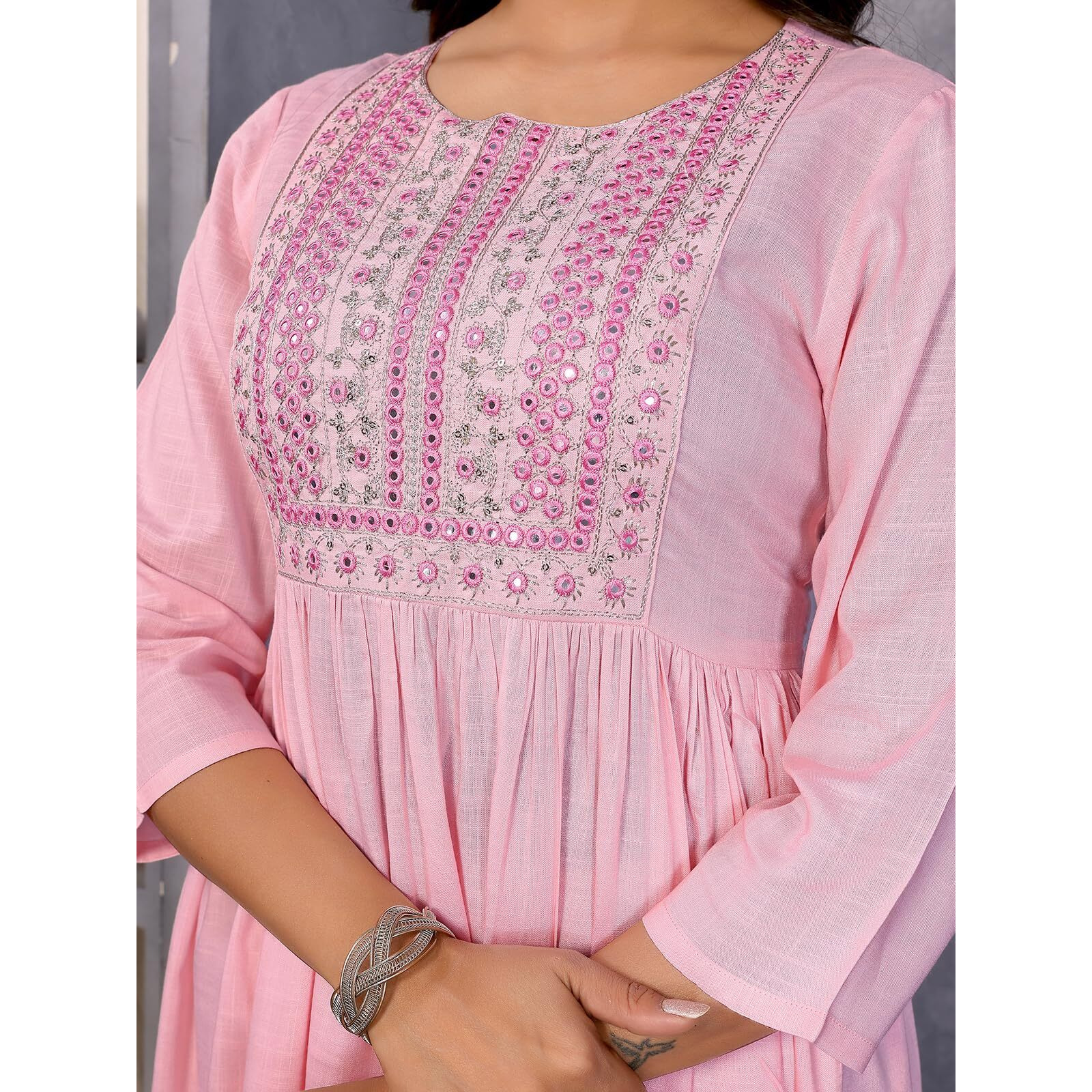 Rangita Pink Rayon Flared Embroidered Calf Length Kurti | Kurta For Women_L