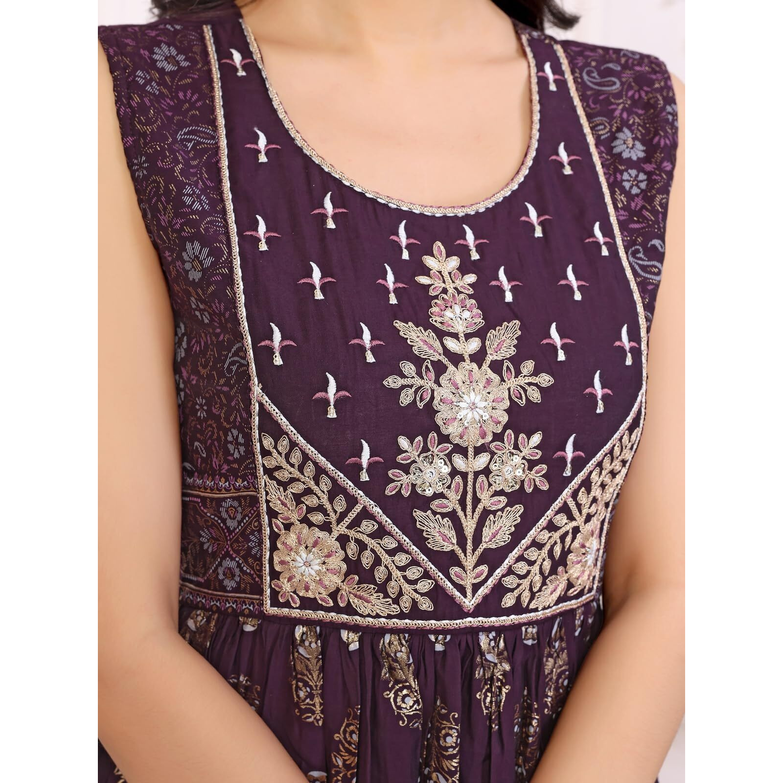 Rangita Wine Viscose Blend Anarkali Embroidered Calf Length Kurti | Kurta For Women_2Xl