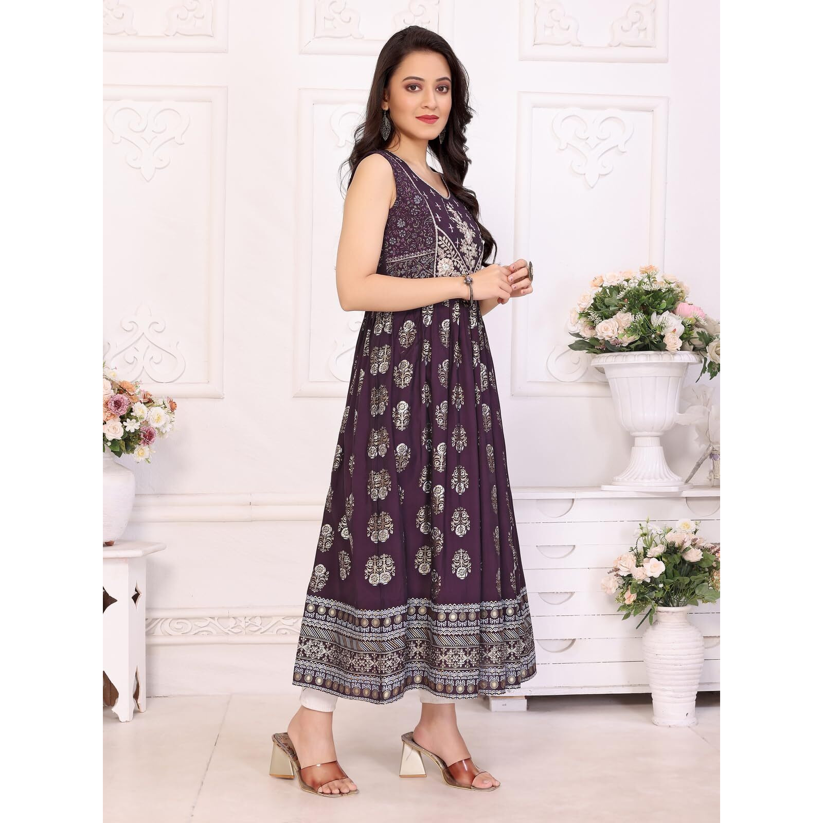 Rangita Wine Viscose Blend Anarkali Embroidered Calf Length Kurti | Kurta For Women_2Xl