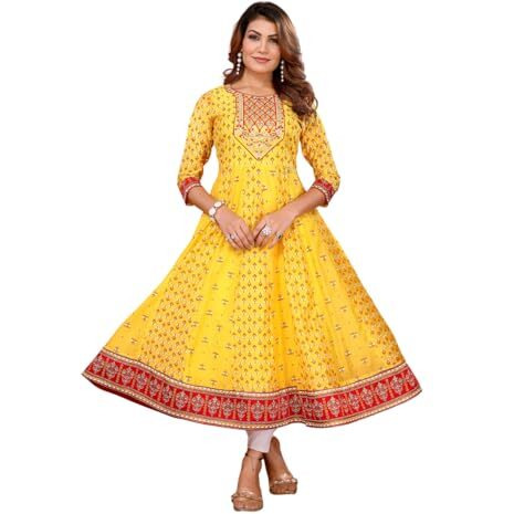 Rangita Yellow Viscose Poly Anarkali Embroidered Calf Length Kurti | Kurta For Women_2Xl