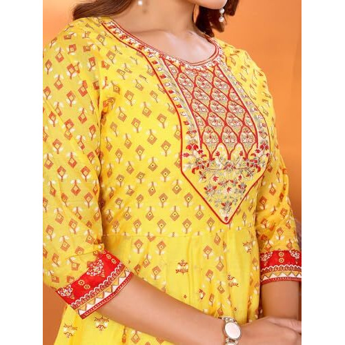 Rangita Yellow Viscose Poly Anarkali Embroidered Calf Length Kurti | Kurta For Women_2Xl
