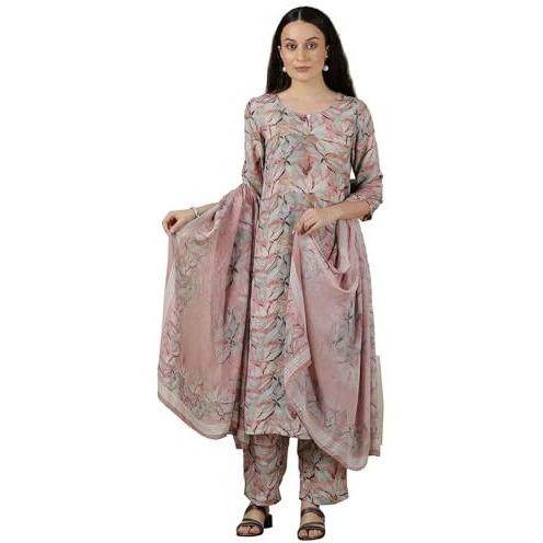 Aurelia Womens Floral Printed Straight Kurta Set With Palazzos And Dupatta For Women