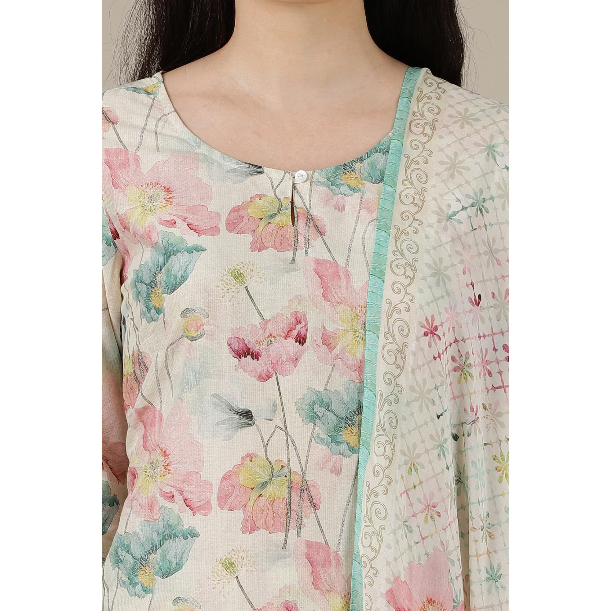 Aurelia Womens Floral Printed Straight Cotton Kurta Set With Palazzos And Dupatta For Women