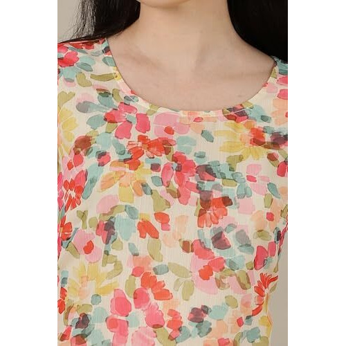 Aurelia Womens Floral Printed Straight Kurta | Round Neck Kurta For Women | Printed Kurta For Women | Beautiful Regular Fit Kurta For Women Multicolour