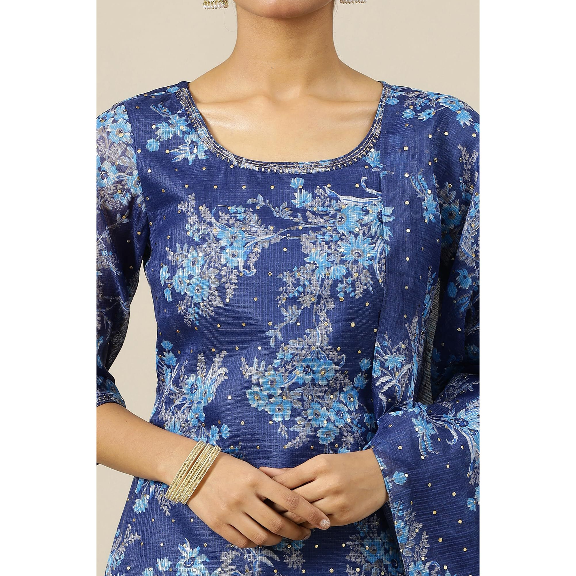 Aurelia Womens Floral Printed Straight Kurta Set With Sharara And Dupatta For Women