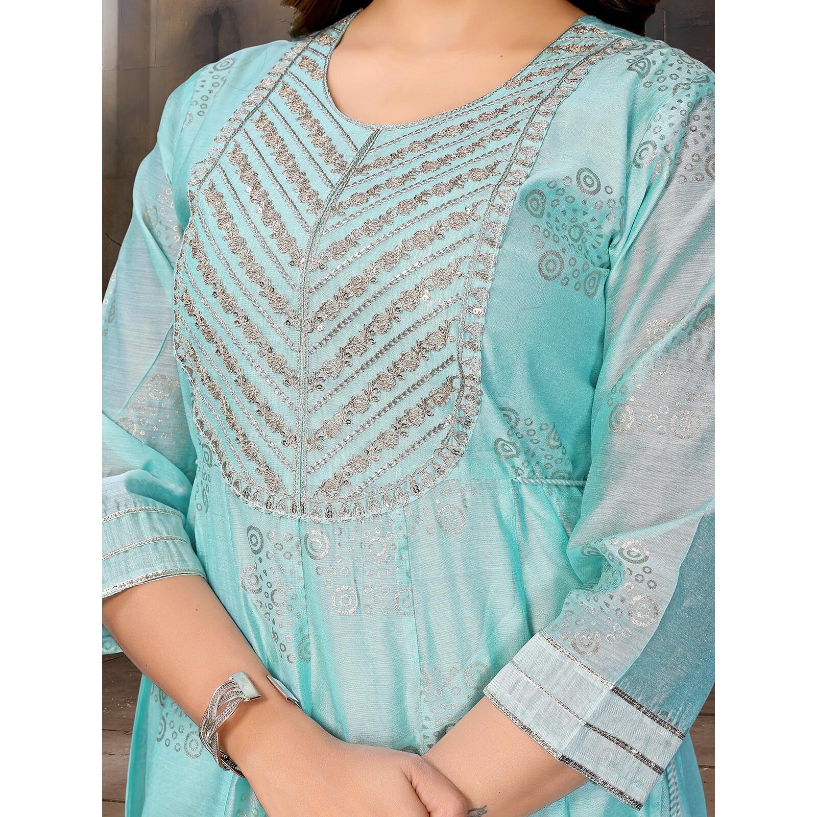 Rangita Light Blue Chanderi With Dori On Waistanarkali Embroidered Calf Length Kurti | Kurta For Women_S