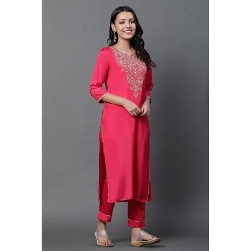 Aurelia Dark Pink Dori Embroidered Kurta, Trousers And Dupatta Set (Size S)-24Feas14663-704679