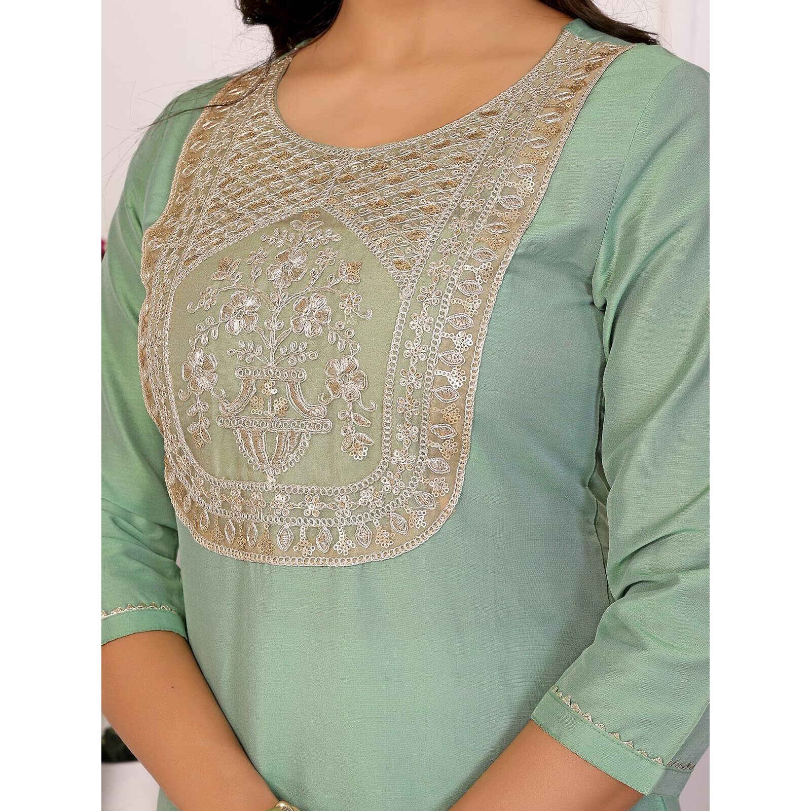 Rangita Green Viscose Blend Straight Embroidered Calf Length Kurti | Kurta For Women_M
