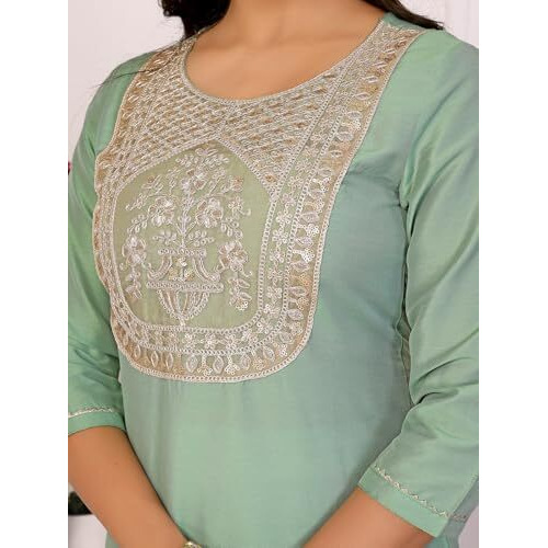 Rangita Green Viscose Blend Straight Embroidered Calf Length Kurti | Kurta For Women_2Xl