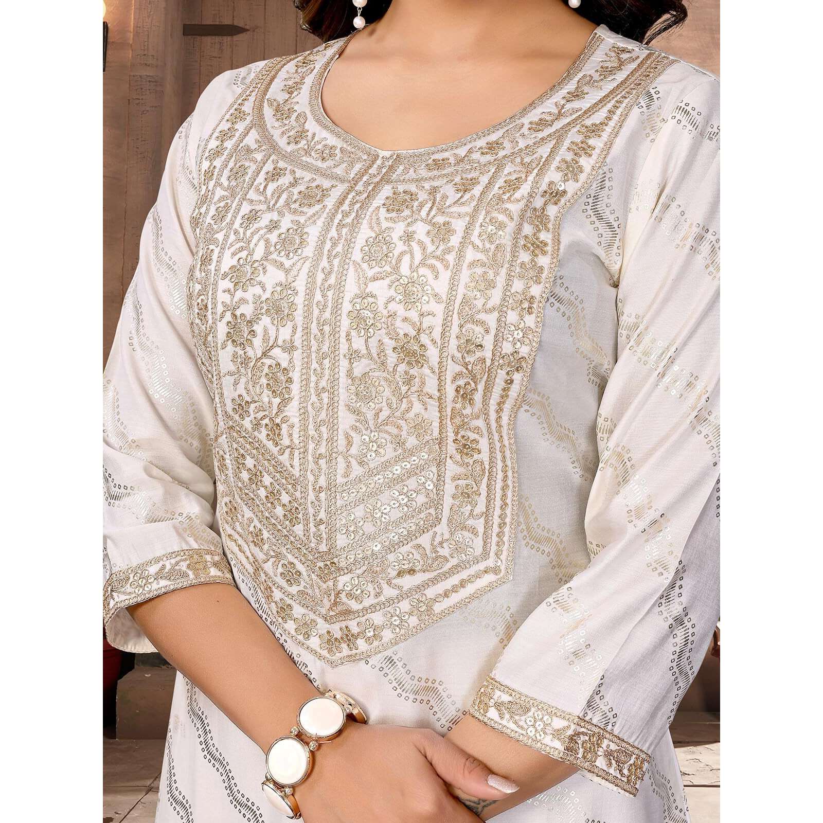 Rangita Off White Viscose Blend A-Line Embroidered Calf Length Kurti | Kurta For Women_L