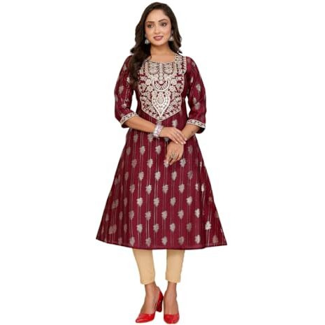 Rangita Maroon Viscose Blend A-Line Embroidered Calf Length Kurti | Kurta For Women_2Xl