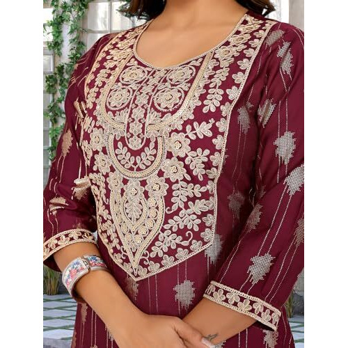 Rangita Maroon Viscose Blend A-Line Embroidered Calf Length Kurti | Kurta For Women_2Xl
