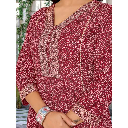 Rangita Maroon Rayon Flared Embroidered Calf Length Kurti | Kurta For Women_M