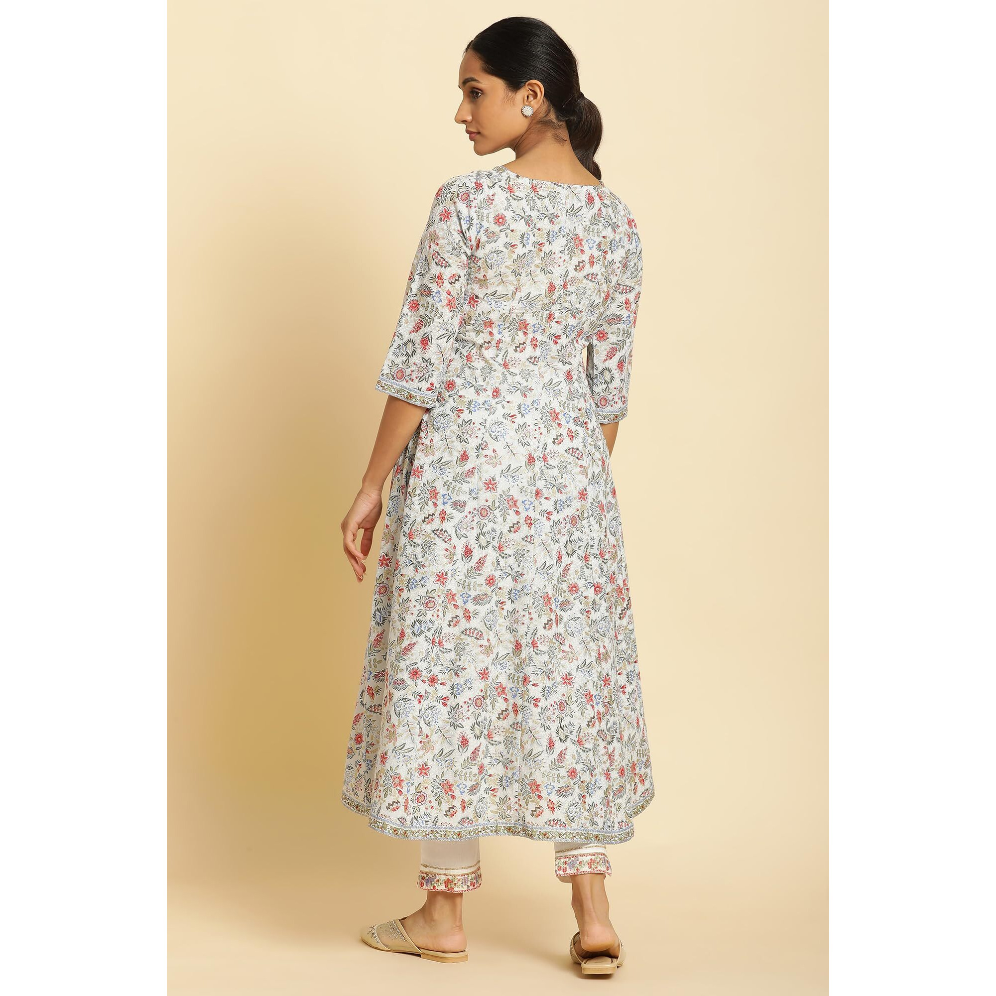 W For Woman Powder Blue Floral Printed Flared Kurta_24Few10164-120964_M