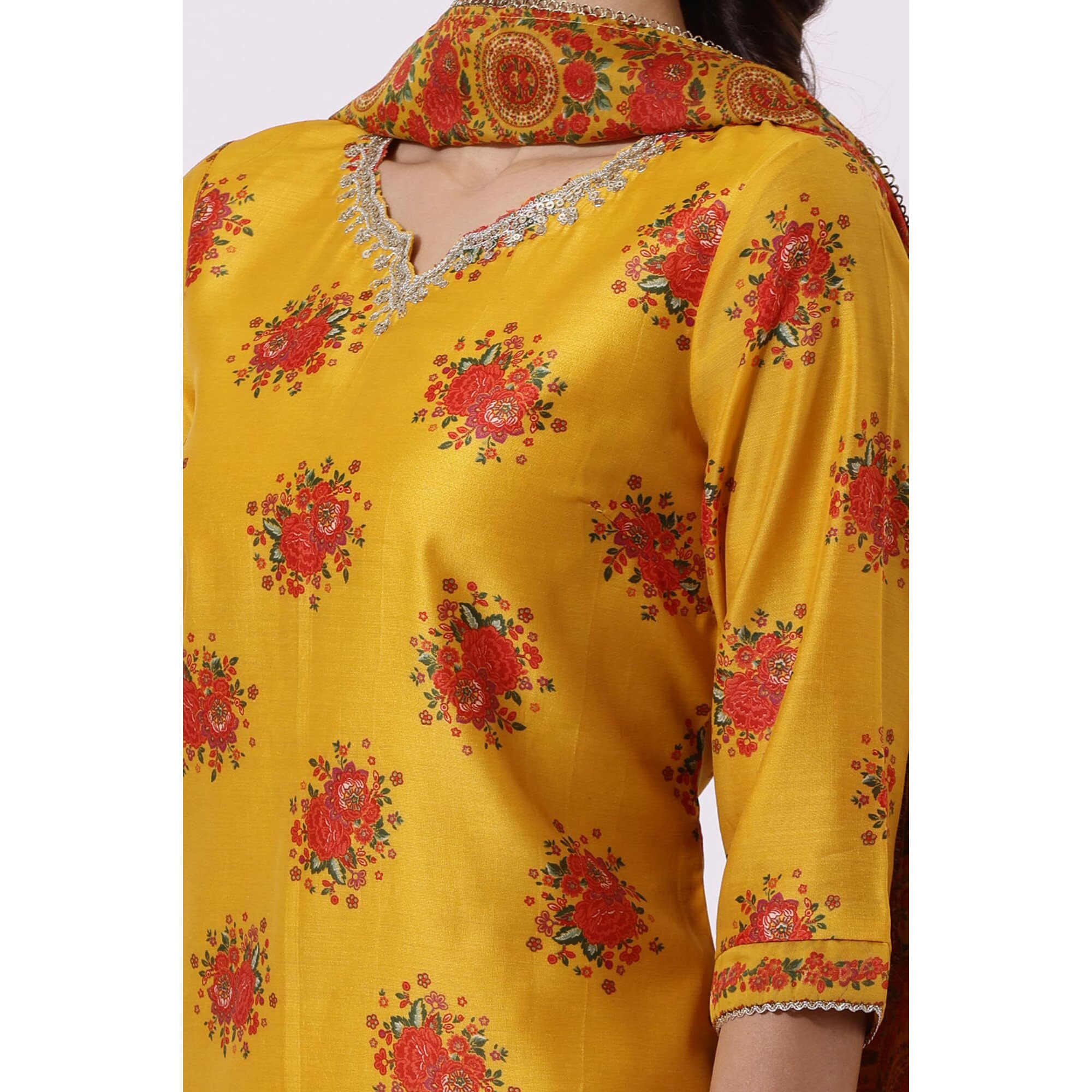 W Yellow Straight Kurta, Straight Pant & Dupatta For Women (Size L)-24Auws11775-124886